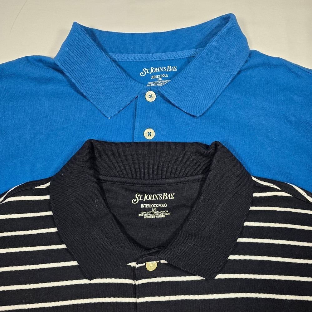 St. John's Bay Polo Shirts Men's Large 2-Pack Blue Cotton NWT Bundle